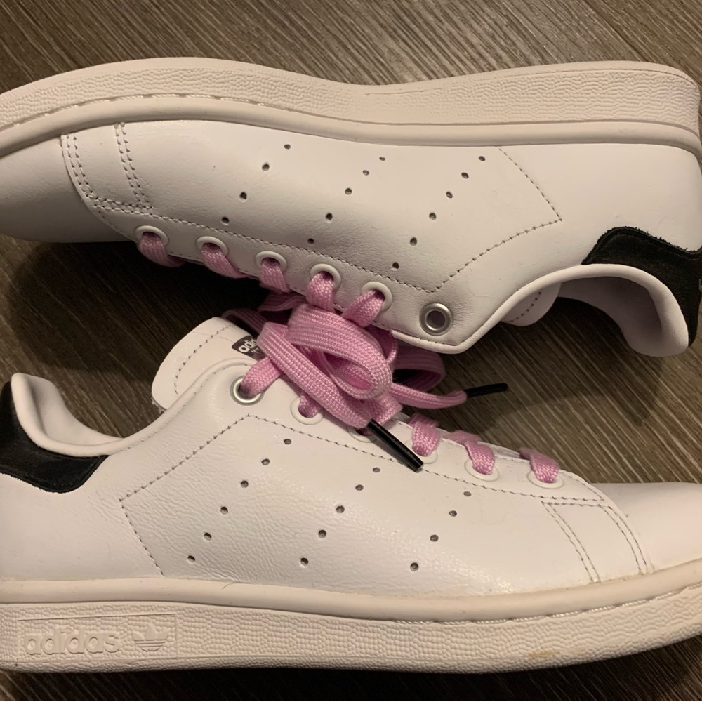 5.5 Women Adidas Stan Smith White Black Lavender laces Sneakers Tennis Shoes new